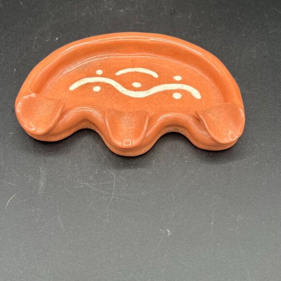 Vintage 1950 Melon Orange Abstract Pottery Ashtray Handmade 1953 Signed by Sears - Picture 2 of 4